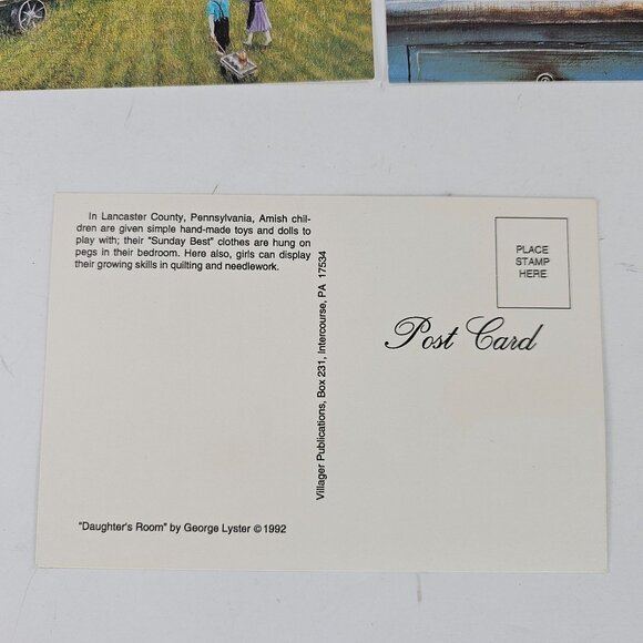 Set of 3 Vintage Amish Life Postcards George Lyster 1992 Pennsylvania Dutch Art - Picture 2 of 8